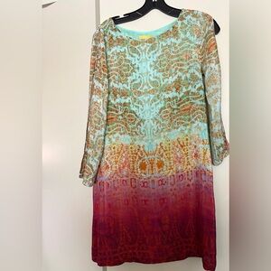 Maeve Turquoise and Red Long Sleeve Dress